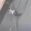 PNPIA- Bạc Cổ Tích Kẻ Sọc Zircon Sáng Bóng Bướm Ngọc Trai Mặt Dây Chuyền Nelace Nữ Cá Tính Thời Trang Xương Đòn sel Dây Xích Trang Sức Cưới Quà Tặng Sinh Nhật