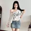 Hợp Thời Trang In Off-Waist Short Top xiên Vai Độc Đáo May Không Đều Viền Nhóm Cô Gái Khiêu Vũ Hàng Ngày Áo Thun Phù Hợp