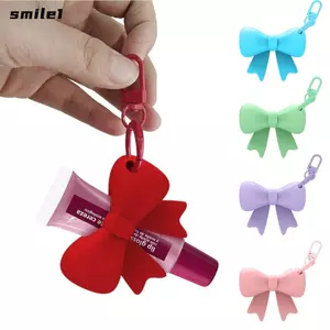 SMILE Son Bóng Bảo Vệ, Silicone Dễ Mang Theo Nơ Son Môi, Di Động Có Móc Khóa Son Môi Túi Mặt Dây Chuyền Dành Cho Nữ Bé Gái Sử Dụng Du Lịch