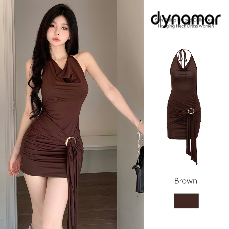 【dynamar】Đầm ôm dáng cổ xếp ly, đầm cổ trễ, đầm ngắn dáng chữ A cao cấp dành cho nữ phong cách hàn quốc
