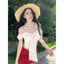 Váy đỏ kỳ nghỉ sóng nhiệt nơ Neon Bộ đồ giảm tuổi hoa nhỏ Váy ngắn mùa hè một vai cho nữ Váy ngắn hai @