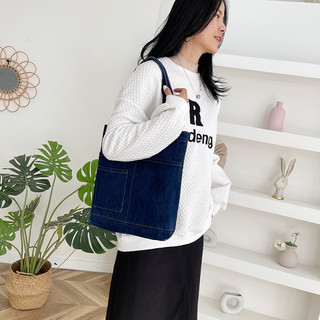 Túi đeo vai denim vải canvas dung tích lớn thời trang phong cách Hàn Quốc