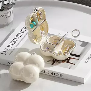 Hộp đựng đồ trang sức cầm tay Mini Hộp đựng đồ du lịch Bông tai Vòng trưng bày ren Hộp đựng đồ trang sức có ngăn VN