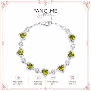 FANCIME "Ms Charming" Halo Heart Tháng Tám Vòng tay Tennis bạc Peridot
