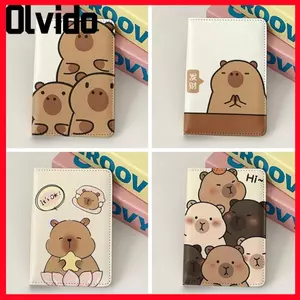 Túi đựng hộ chiếu OLVIDO, Hộp đựng hộ chiếu Capybara hoạt hình đa chức năng, Ví đựng thẻ tín dụng bằng da PU siêu mỏng di động dễ thương Phụ kiện du lịch