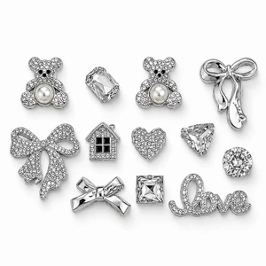 Set Charm Gấu Teddy Nơ Bạc Love Kim Cương Mix Trái Tim Ngôi Nhà Đính Đá Cực Sang ✨🧸🎀🤍