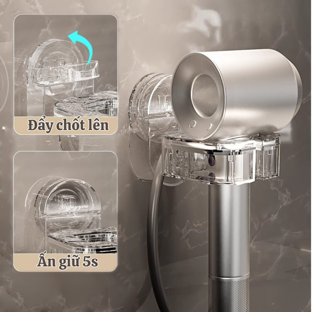 Giá Đỡ Máy Sấy Tóc HomeMate Xoay 360° Dán Tường Không Khoan, Kệ Treo Máy Sấy Có Cốc Hút Siêu Chắc Chịu Lực 15KG