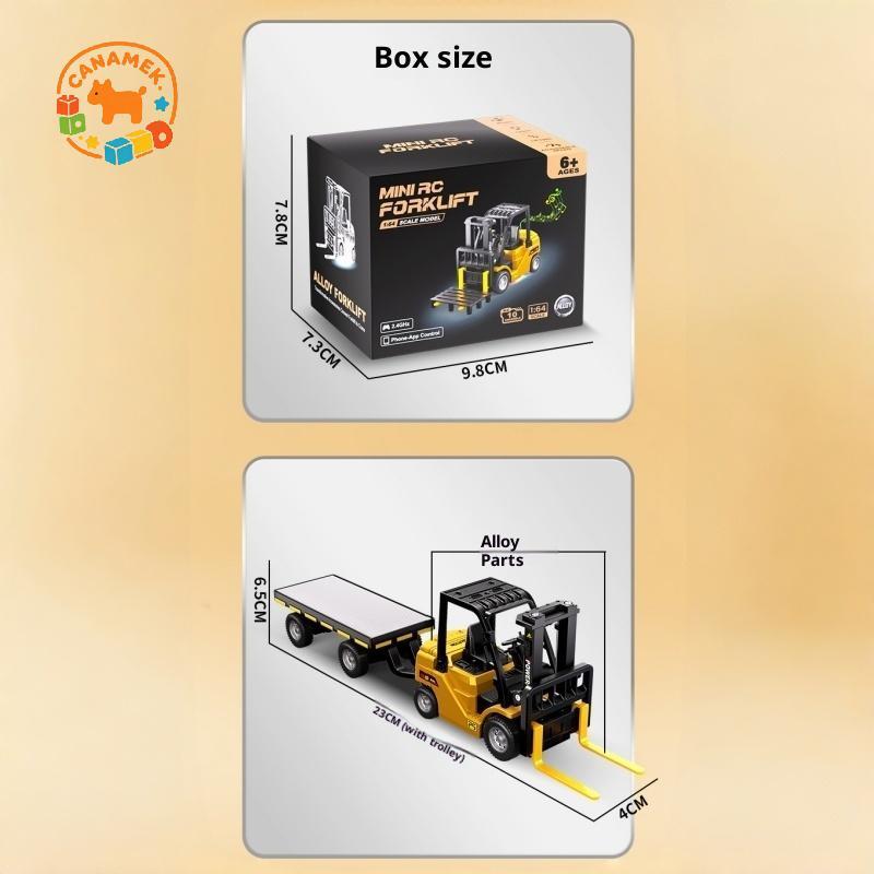 CANAMEK 1 Bộ 2.4GHz Mini Điều Khiển Từ Xa Bộ Xe Nâng Loại Mẫu Xe Đồ Chơi 1 / 64 Xe Nâng RC Hợp Kim Nhỏ Nâng Thực Sự Xoay Với Phễu Hàng Hóa Phía Sau CSF