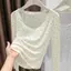 Phong cách Hàn Quốc cổ tròn chấm bi dài tay Slim-fit Giảm tuổi Slimer Nhìn mỏng hơn Áo sơ mi đáy mỏng hàng đầu