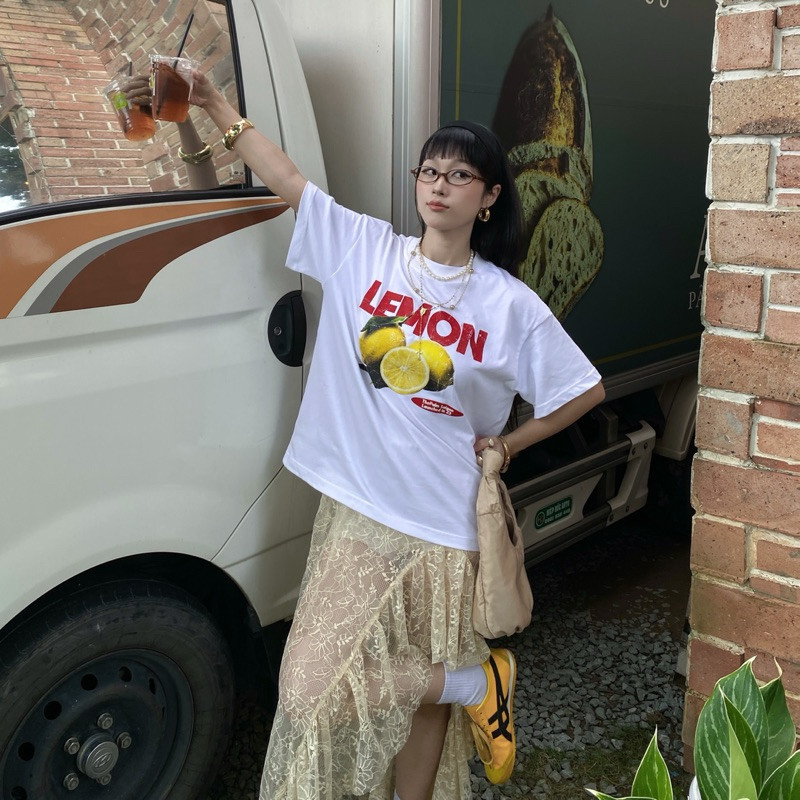 （Giao hàng 24h）Angela - Áo Thun Nữ Trái Cây Màu Trắng UNISEX "CHANH" Oversize -Áo phông thời trang mùa hè 100% cotton