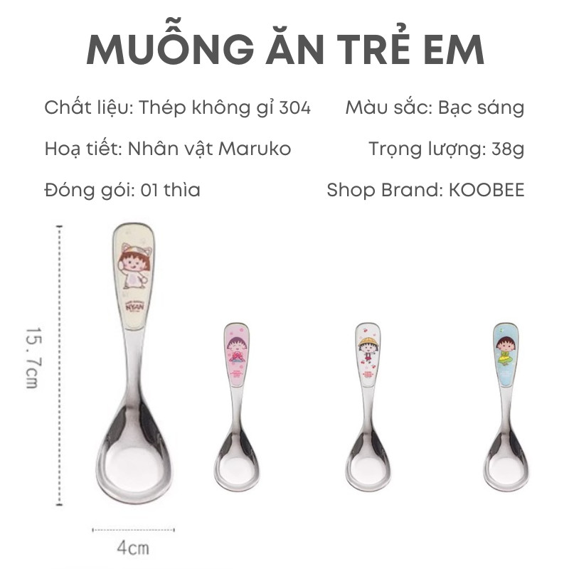 Thìa Ăn Trẻ Em Inox 304 Hoạt Hình Maruko Lòng Sâu Cao Cấp – Muỗng Ăn Dặm Cho Bé Chống Rơi Vãi, An Toàn Và Bền Đẹp | 321
