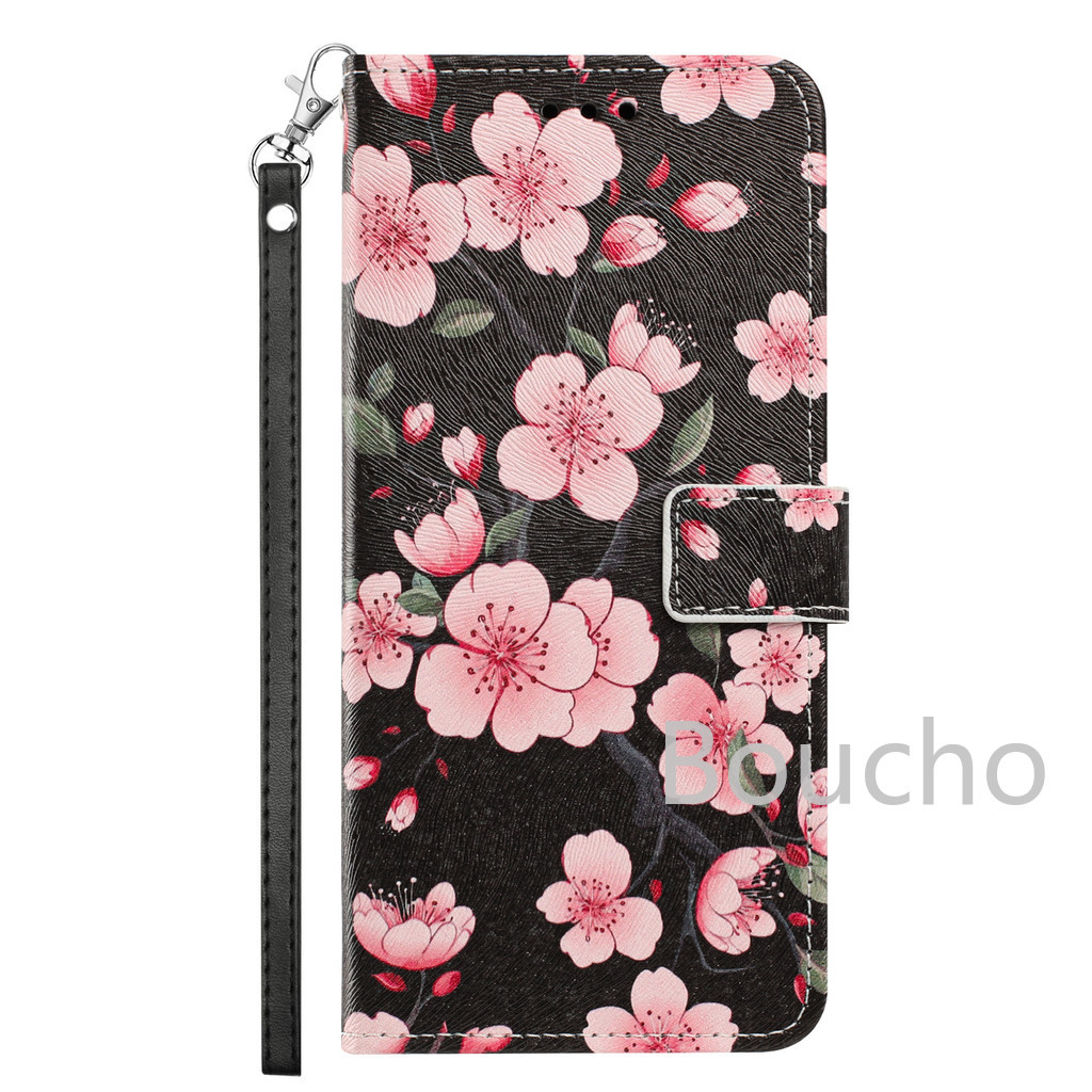 Ốp Lưng Cho Vivo Y31D Y05 Y21D Y39 Y29S Y04 Y19E Y19S Y18 Y03T Y28 Y36 Y17S Y16 Y02S Y21 Y33S Y20S Plum Bossom Hoa Hồng Ví Da Lật Từ Tính Vỏ Điện Thoại Có Khe Cắm Thẻ