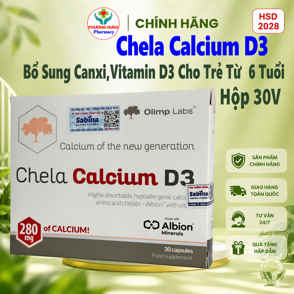 Chela Calcium D3-Bổ Sung Canxi,Vitamin D3 Cho Trẻ Từ  6 Tuổi,Người Lớn,Mẹ Bầu Và Cho Con Bú-Hộp 30V
