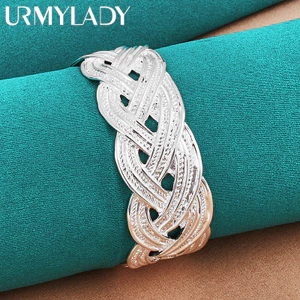 URMYLADY Bạc 925 Dệt Lắc Tay Vòng Tay Nữ Cưới Đính Hôn Thời Trang Quyến Rũ Trang Sức