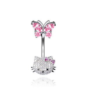 1PC 14G Hồng Kim Cương Bướm & Trái Tim Thép Không Gỉ 10 Mm Rốn Nhẫn Nữ