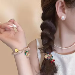 ECK Nhiều Màu Sắc Kim Cương Giả Anh Đào Co Giãn Tóc Dành Cho Nữ Cô Gái Ngọt Ngào Tóc Trang Trí Scrunchie Dây Buộc Tóc Pha Lê Phụ Kiện Tóc HOT