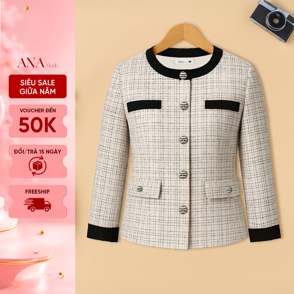 Áo Khoác Sang Trọng Trung Niên ANA Mode Chất Liệu Dệt Cao Cấp Thanh Lịch Quà Tặng Mẹ AH25CHG07