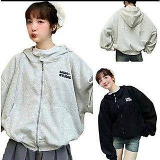 Mon Studio – Áo khoác hoodie zip BOXY có nút bấm, dập nổi, in nổi ,có túi trong UNISEX NAM NỮ2025 2026.....