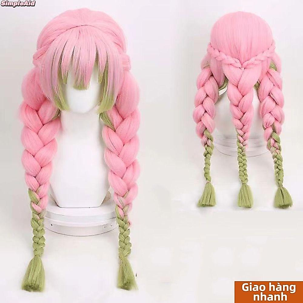 Bộ tóc giả Cosplay diệt quỷ SIMPLEAID, Long Demon Slayer Kimetsu no Yaiba, Chất lượng cao chịu nhiệt tổng hợp Mitsuri Kanroji Đảng