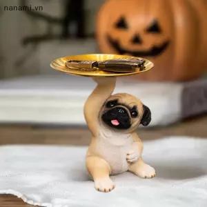 Khay đựng tượng Pug sáng tạo Khay đựng chìa khóa chó dễ thương Kẹo ốc sên Tấm lưu trữ Điêu khắc động vật Đồ trang trí văn phòng Trang trí để bàn [VN]