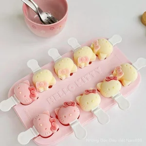 ️ Giảm Giá ️ hellokitty Khuôn Làm Kem Popsicle Kem Cấp Thực Phẩm Tự Chế Khay Đá Hộp Đựng Đá Hộ Gia Đình