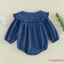 Bộ áo liền quần Denim dài tay cổ búp bê có nút phía trước cho mùa xuân thu
