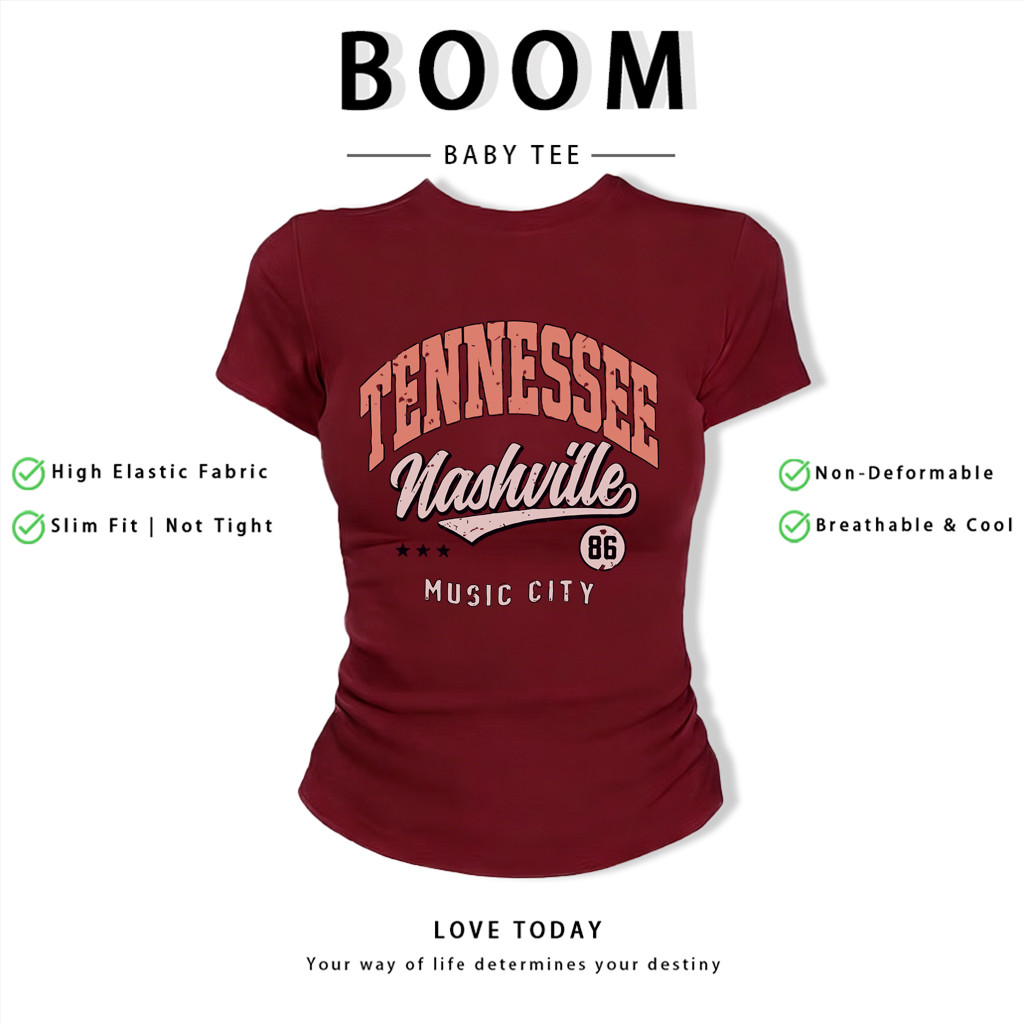 BOOM Áo Baby Tee Nữ Cotton Ôm Body-Áo Thun Ngắn Tay Y2K In Hình PhongCách Mùa Hè, Cổ Tròn Hàng Đầucách hàn quốc phong064