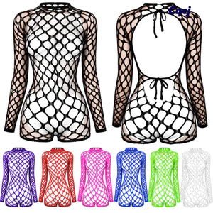 CQCJ Fishnet Đồ Bơi Che Lưng Phong Cách Gợi Cảm Rỗng Ra Áo Liền Quần, Thời Trang Dài Tay Màu Trơn Nhìn Xuyên Qua Đi Biển Mùa Hè Mặc Đi Biển