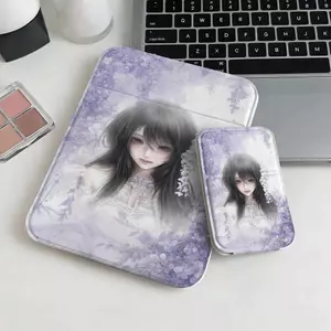 Gương gấp trang điểm họa tiết cô gái phong cách tranh màu tím huyền ảo độc lạ