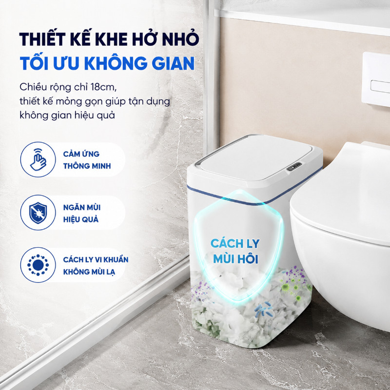 Thùng Rác Cảm Biến Thông Minh 15L, Có Nắp Tự Động, Ngăn Mùi, Cho Nhà Bếp Và Phòng Tắm
