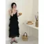 Đầm đeo chéo chấm bi kiểu Pháp phong cách mới mùa hè dành cho nữ, cổ chữ V Xù khí chất phong cách dài