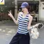 < YEI > Mùa Hè Ice Silk Baless Sọc Dây Ne Áo Nữ Ngày Lễ Hàng Ngày Camisole Mới