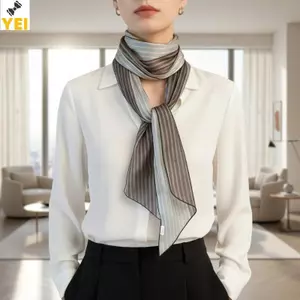 < YEI > Khăn lụa cổ điển dành cho nữ sọc hai mặt in thanh lịch Ne Khăn quàng cổ Phụ kiện văn phòng thời trang cho mọi mùa mới