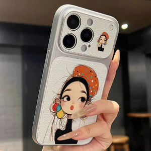 Ốp lưng iPhone Mạ họa tiết da họa tiết cô gái thời trang iPhone 17 16 15 14 13 12 11 Pro Max Plus Max