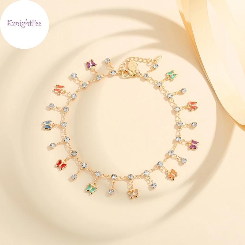 K2nightFee Thời Trang Bướm Màu Treo Kim Cương Mắt Cá Chân Dây Xích Dành Cho Nữ Bé Gái Lấp Lánh Kim Cương Giả Vòng Chân Hoàn Hảo Cho Mùa Hè Bãi Biển Quà Tặng VN