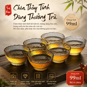 CHÉN THỦY TINH THƯỞNG TRÀ HOA SEN DUNG TÍCH 99ML – THANH NHÃ CHO KHÔNG GIAN TRÀ ĐẠO