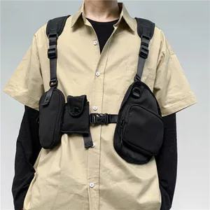 Phong Cách Mới Màu Tối Phong Cách Hợp Thời Trang Mát Mẻ Đeo Ba Lô Ngực Túi Dụng Cụ Phong Cách Chức Năng Nhiều Túi Vest Ba Lô