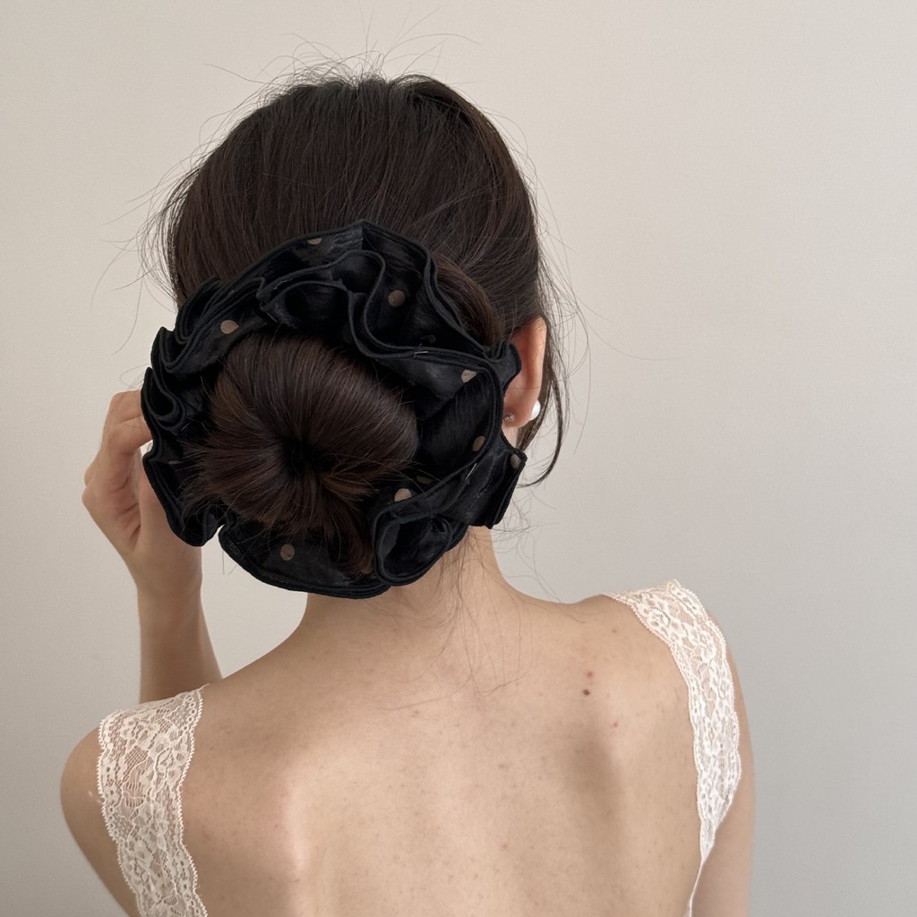 Hululu / Niche Design Feel Double-Layer Hair Volume Chấm Bi Lớn Ruột Tóc Nhẫn Trang Sức Phù Hợp Với Phụ Kiện Tóc Sang Trọng