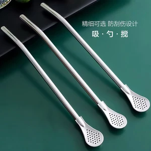 Thìa Rơm Bằng Thép Không Gỉ Sử Dụng Kép Sáng Tạo Cà Phê Khuấy Thìa Thân Thiện Với Môi Trường Ống Uống Nước Trái Cây Trà Sữa Lọc Dày Ống Hút FLYQ
