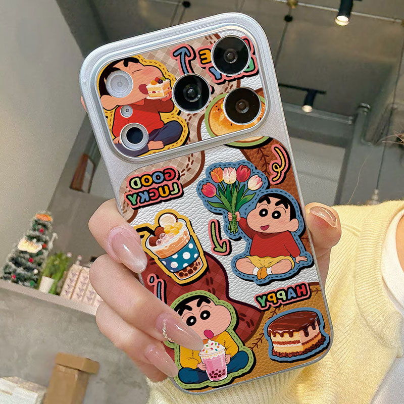 Ốp lưng iPhone Họa tiết da Mạ màu đỏ Crayon Shin-chan họa tiết iPhone 17 16 15 14 13 12 11 Pro Max Plus Max