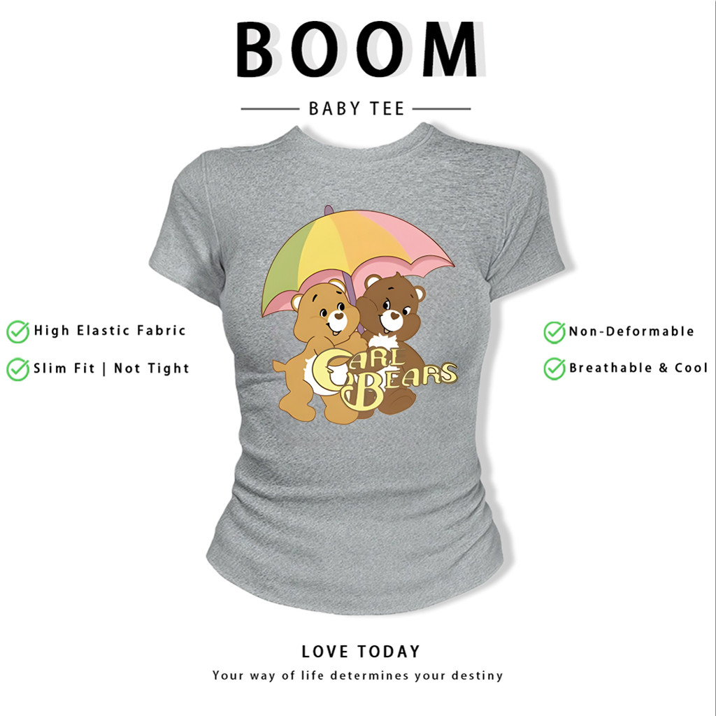 BOOM Áo Baby Tee Nữ Cotton Ôm Body-Áo Thun Ngắn Tay Y2K In Hình PhongCách Mùa Hè, Cổ Tròn Hàng Đầucách hàn quốc phong184