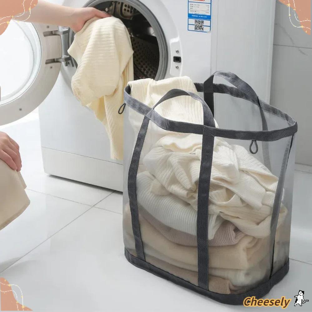 Giỏ lưới CHEESELY gập lại, dung tích lớn đựng quần áo bẩn/đồ chơi/đồ lặt vặt