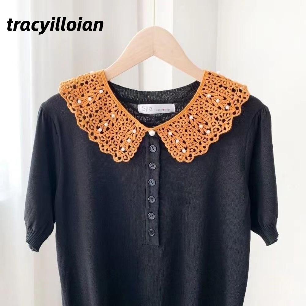 TRACEILLOIAN Cổ áo có thể tháo rời, Ren hoa Xù Viền Cổ áo giả, Ren thanh lịch Chi tiết Khăn choàng thiết kế rỗng cổ áo mặc thường ngày