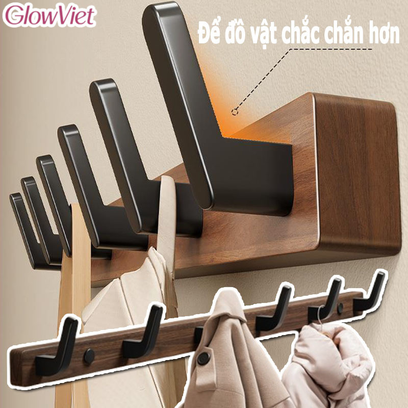 Móc treo đồ dán tường,lắp đặt 2 cách,Bản Móc Rộng,Tải Trọng Cao,chất liệu gỗ óc chó cao cấp
