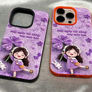 Thời trang cô gái cỏ ba lá màu tím Thích hợp cho iPhone 14 15 Pro Max 17 ProMax Nửa gói Vỏ điện thoại silicon XS Chống sốc 16 Pro XR 11 Pro 12 7plus XS Max 16 13 17 Pro