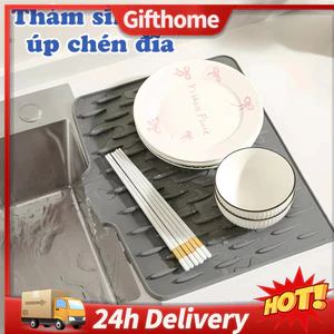 Thảm thoát nước silicon chịu nhiệt Tấm bảo vệ mặt bàn nhà bếp chống trượt Thảm sấy bát đĩa