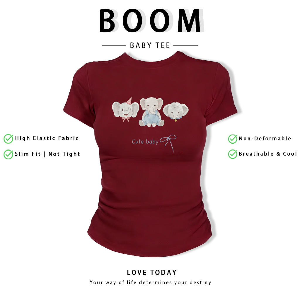 BOOM Áo Baby Tee Nữ Cotton Ôm Body-Áo Thun Ngắn Tay Y2K In Hình PhongCách Mùa Hè, Cổ Tròn Hàng Đầucách hàn quốc phongV92