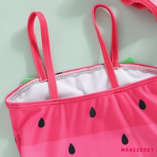 MG-Baby Girl Dưa Hấu In Đồ Bơi Dễ Thương Thời Trang Spaghetti Dây Đeo Đồ Bơi Không Tay Có Mũ
