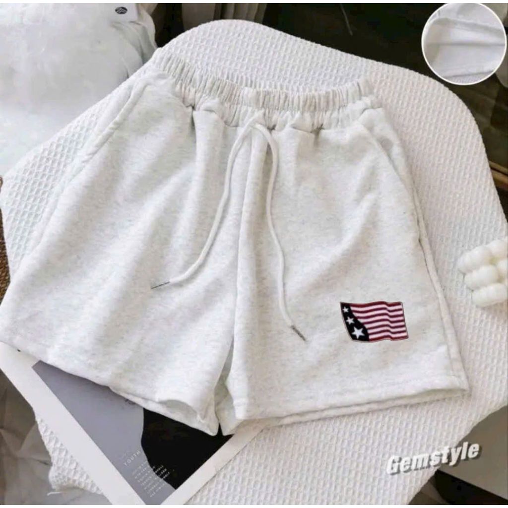 Quần đùi cộc short 2 da ép Hàn L1 chất dày, form đứng, trẻ trung, hình lá cờ mỹ -chang3158
