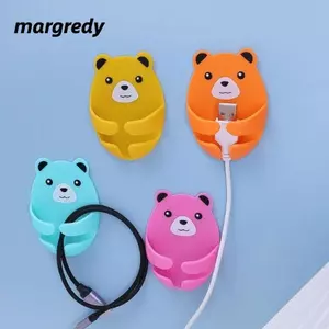Móc lưu trữ tường MARGREDY, Giá đỡ cắm gấu tự dính không đục lỗ, Nhà bếp sắp xếp cáp đa năng hoạt hình